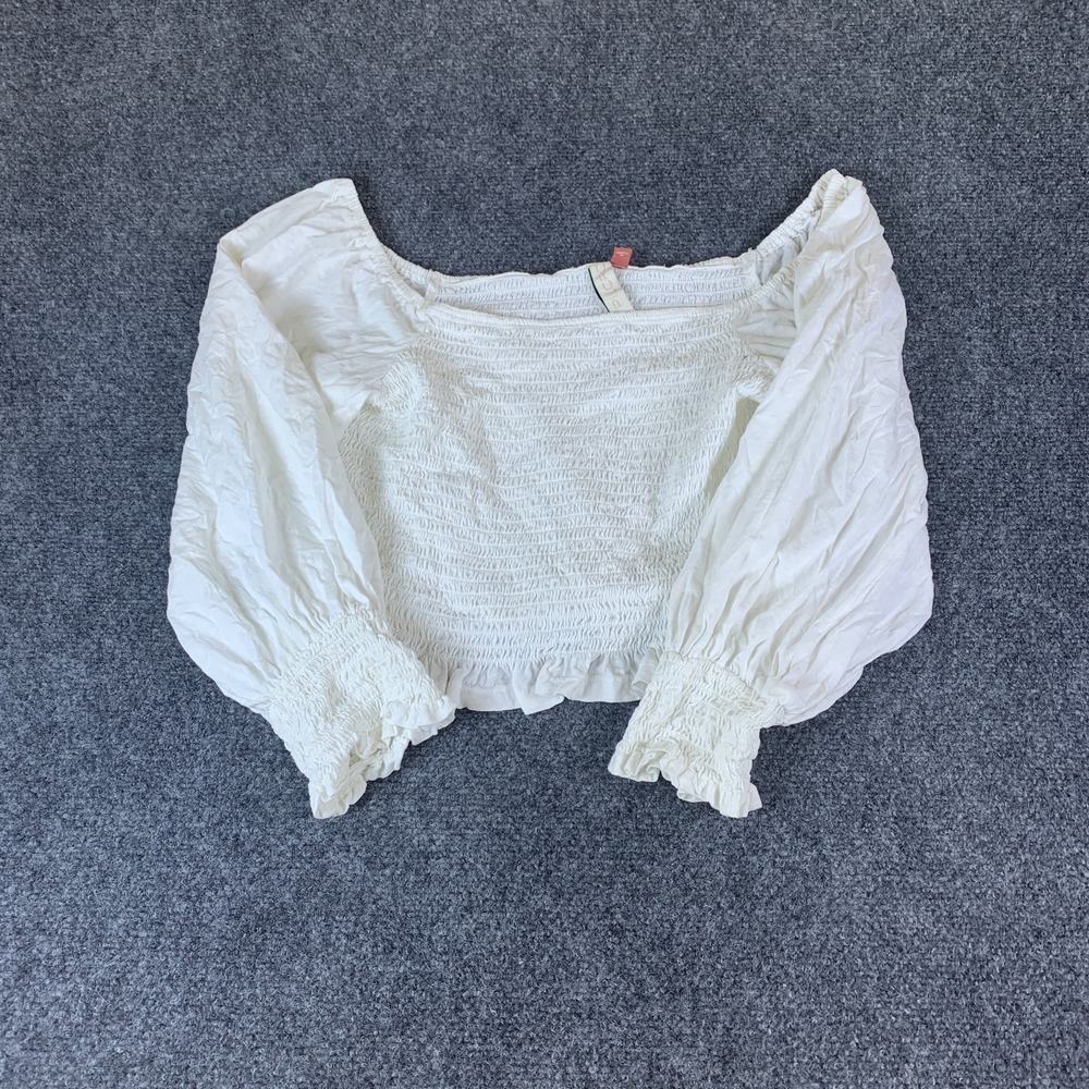 Anthropologie Pilcro Blouse Top Womens Medium White Smocked Puff Sleeve Cropped